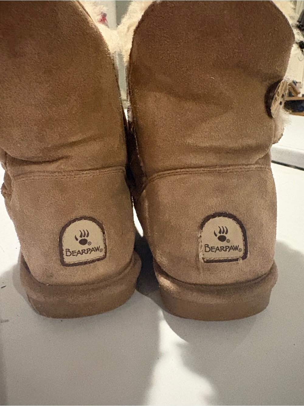 BearPaw Chestnut Suede Shearling Cuff Booties